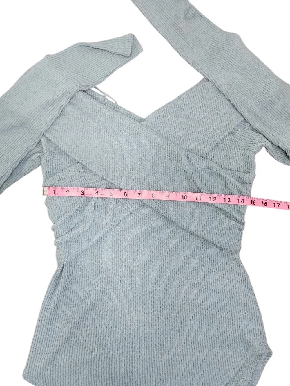 Free People Marley Top Long Sleeve Chic Off Shoulder Design Slate Blue Large